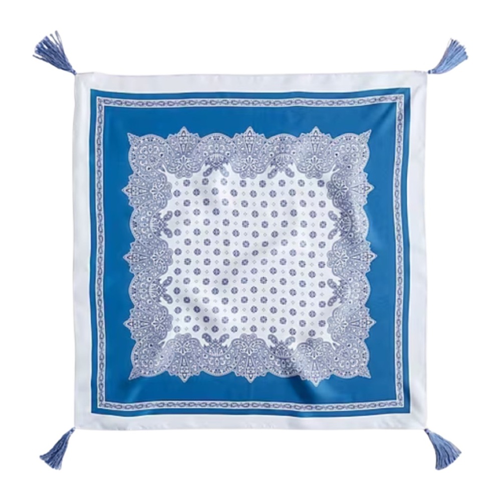 J Crew Square silk scarf with tassels color: DELPHINIUM BLUE